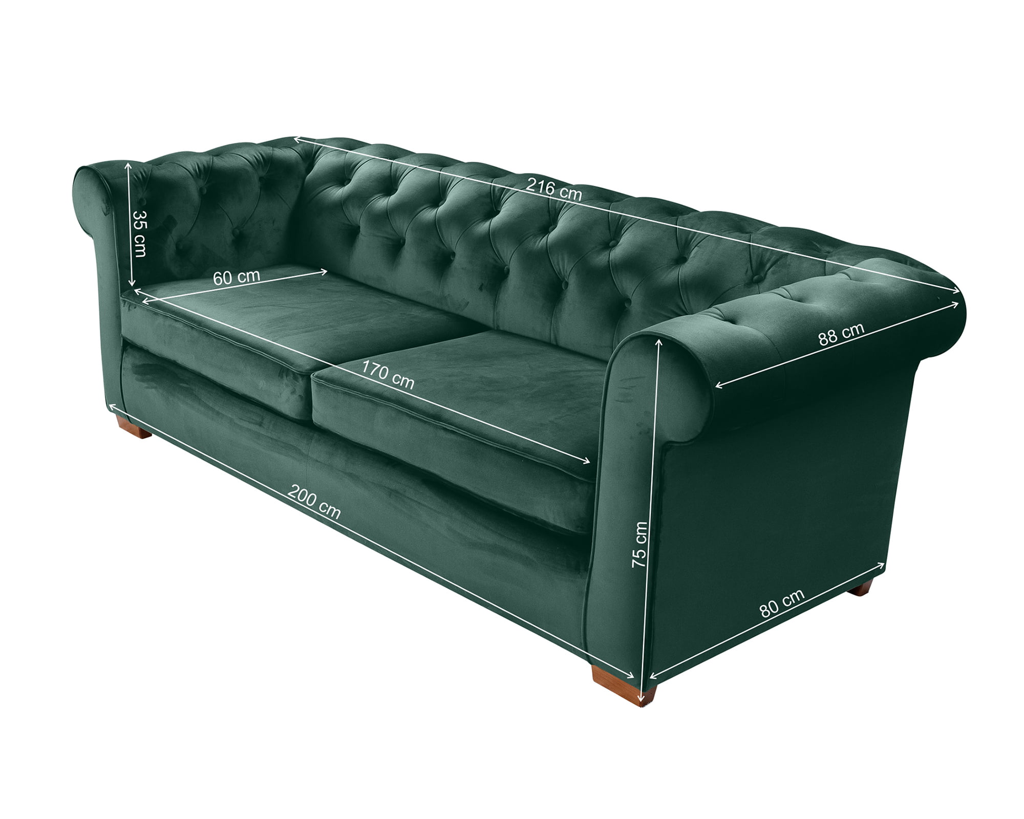 Chesterfield Dark Green - dimensiuni1