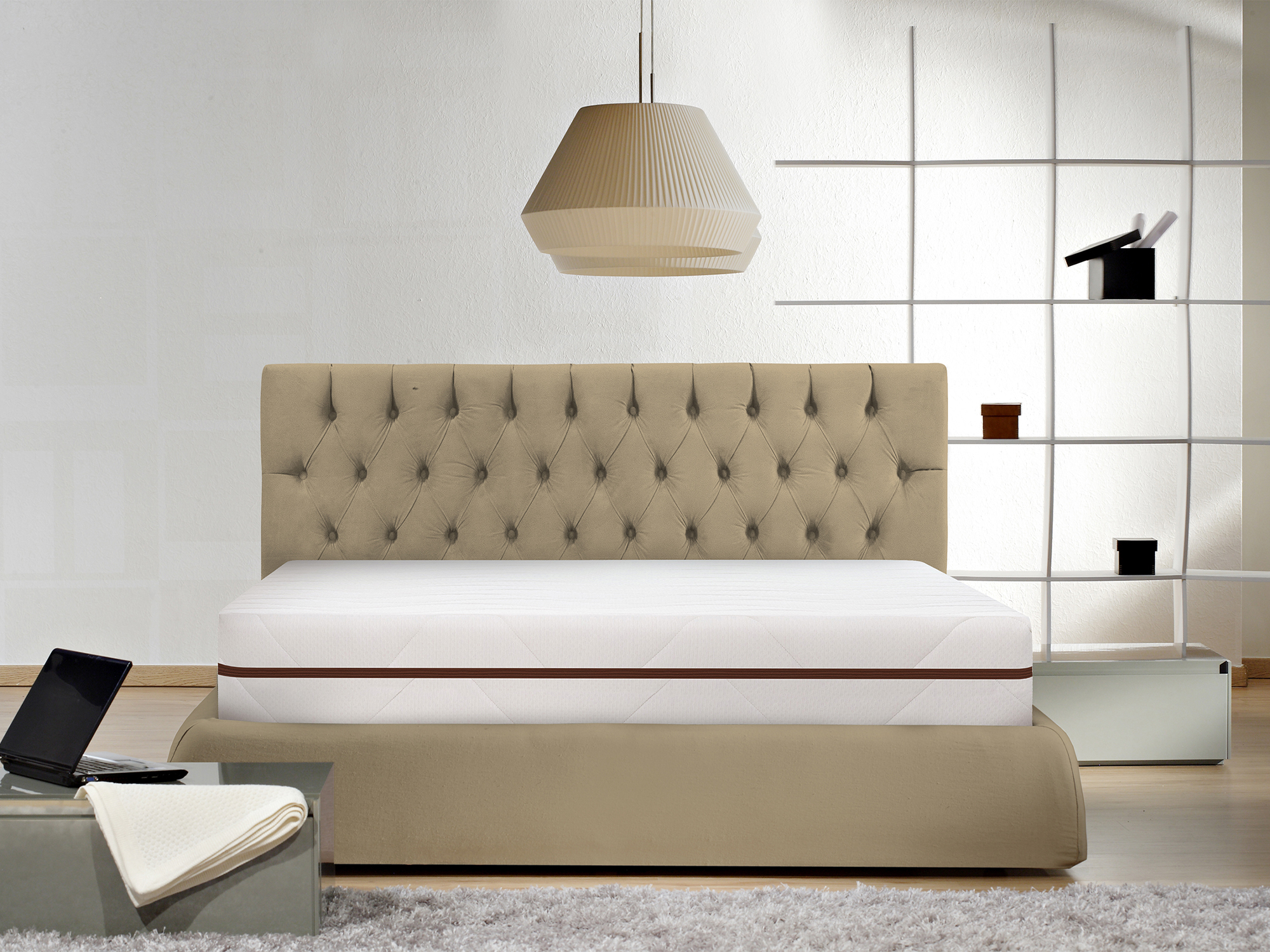 Modern,Double,Bed,,White,Bedroom,Interior,,Modern,Furniture,,Wooden,Floor,